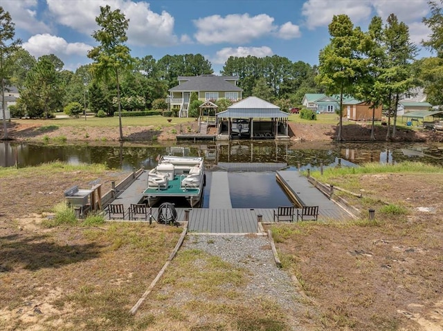 view of dock with a water view