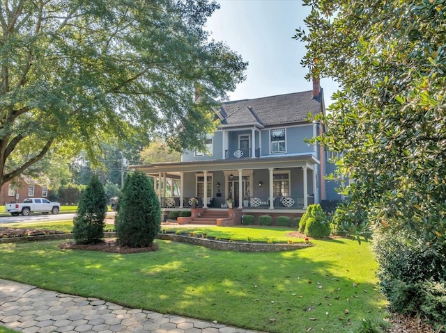 view of front of house featuring a front yard and a porch