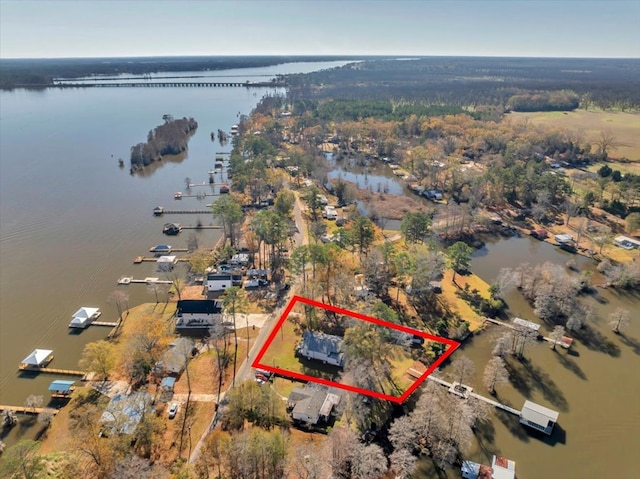 aerial view featuring a water view