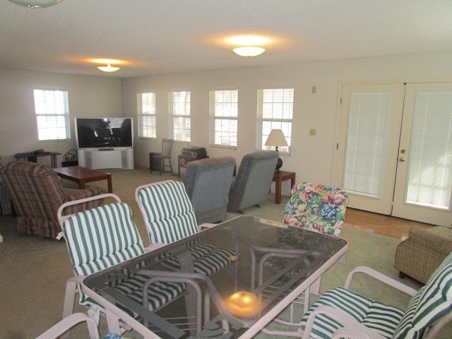 dining area with carpet