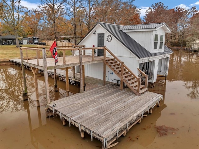 dock area featuring a deck with water view