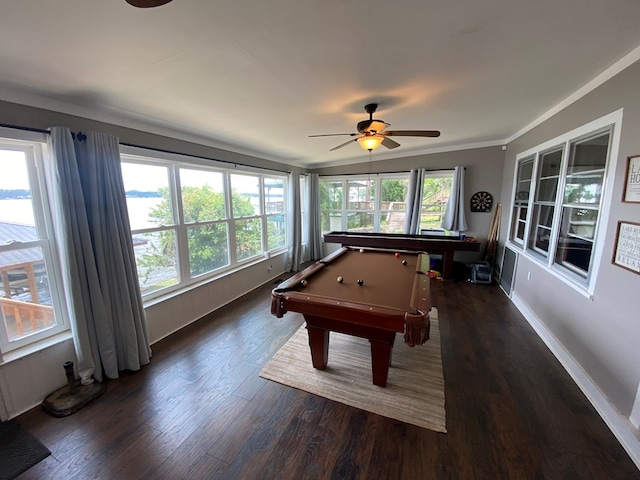 game room with a wealth of natural light, pool table, and wood finished floors