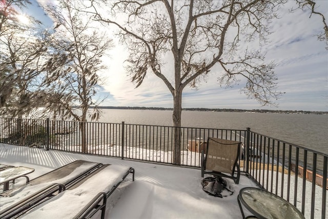 deck with a water view