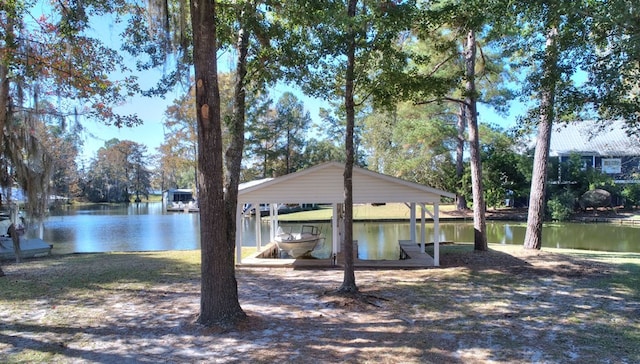 dock area with a water view