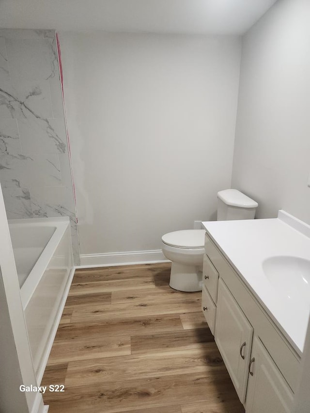 bathroom featuring vanity, hardwood / wood-style flooring, and toilet