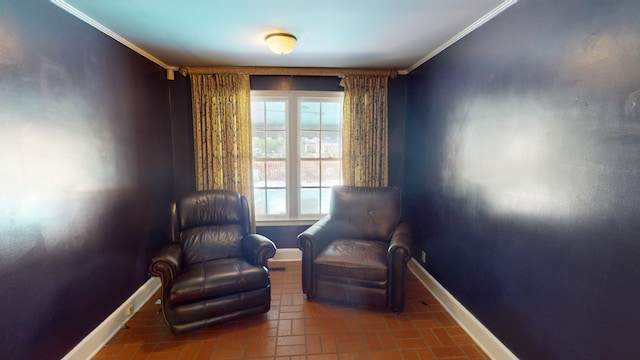 living area featuring ornamental molding