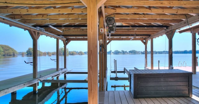 view of dock with a water view