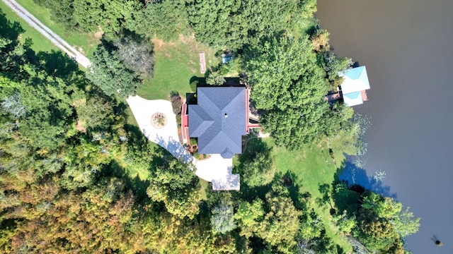 drone / aerial view featuring a water view