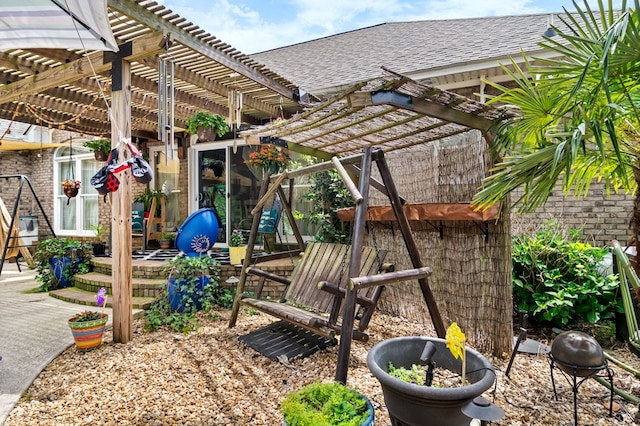exterior space with a pergola