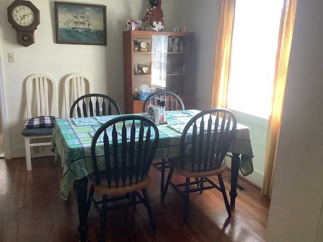 dining space with wood finished floors