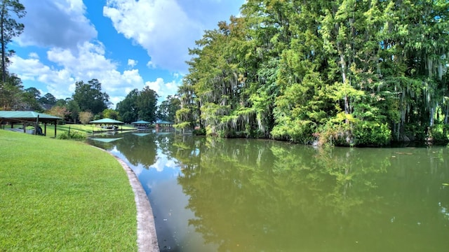 view of water feature featuring a gazebo