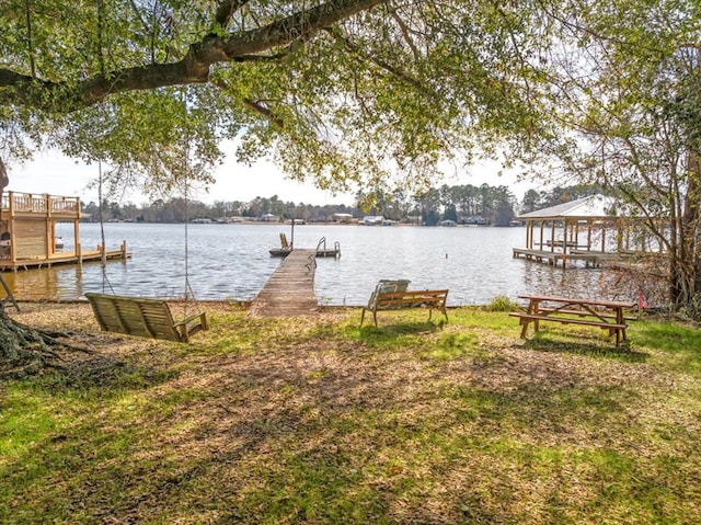 view of dock with a water view