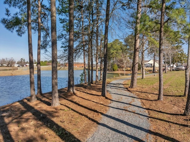 view of yard with a water view