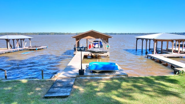 dock area with a water view