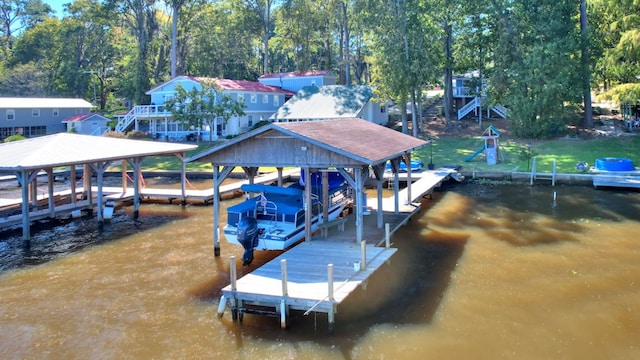 view of dock with a water view