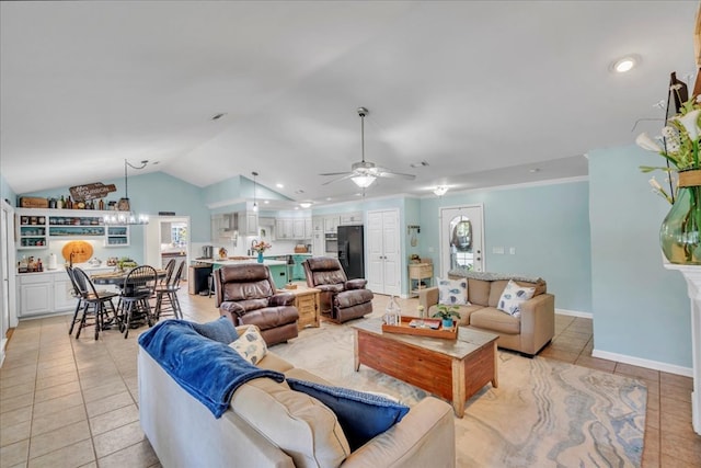115 N Cedar Creek Rd, Cordele, GA 31015 - living area with vaulted ceiling, light tile patterned flooring, ceiling fan, healthy amount of natural light, and recessed lighting