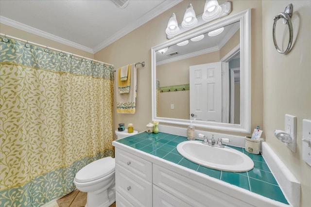 115 N Cedar Creek Rd, Cordele, GA 31015 - bathroom featuring ornamental molding, tile patterned floors, vanity, and a shower with curtain