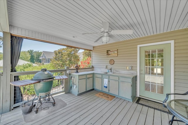 115 N Cedar Creek Rd, Cordele, GA 31015 - deck with a ceiling fan and an outdoor kitchen