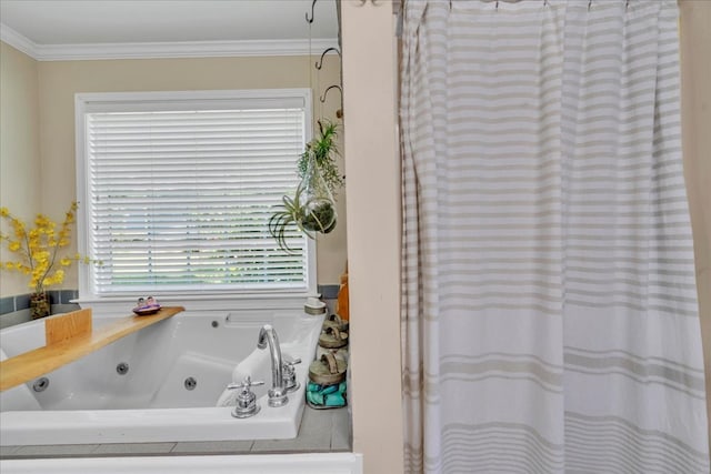 115 N Cedar Creek Rd, Cordele, GA 31015 - bathroom featuring a tub with jets and crown molding