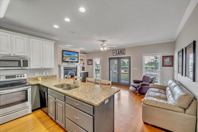 1942 Antioch Rd, Cordele, GA 31015 - kitchen with stainless steel appliances, a sink, open floor plan, a peninsula, and crown molding