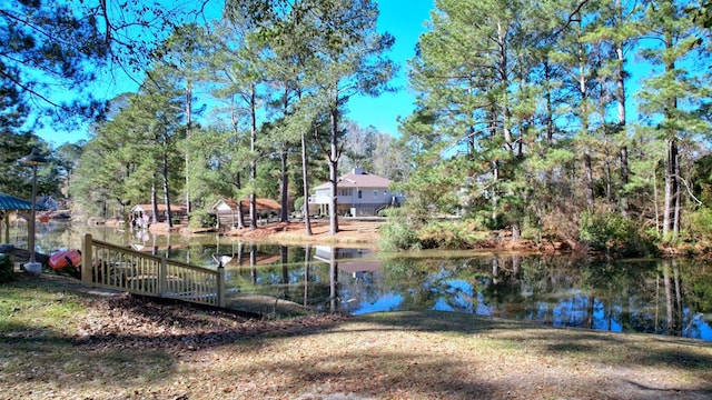 exterior space with a water view