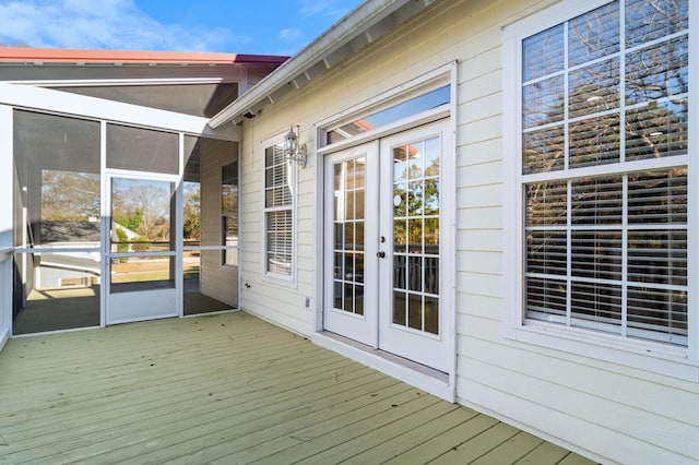 wooden terrace with french doors