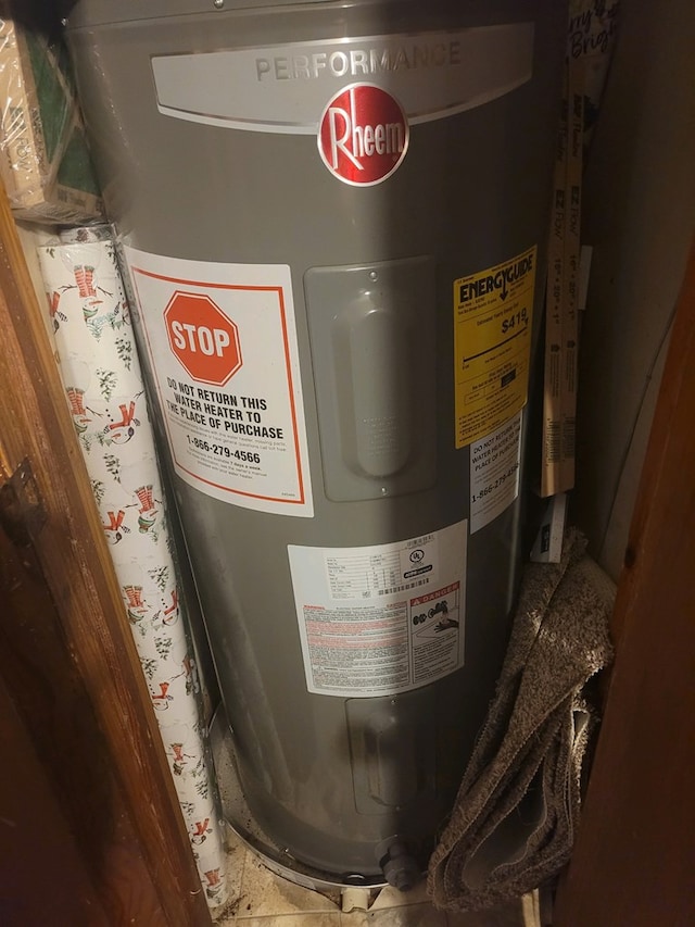 utility room featuring electric water heater