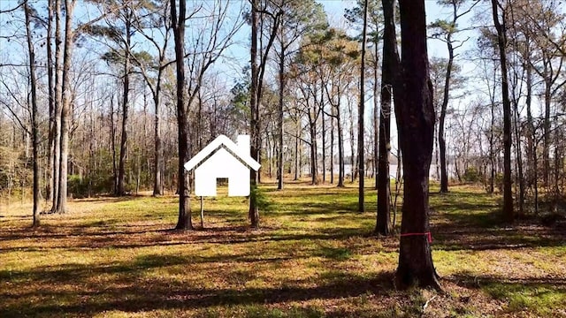 view of yard with a view of trees