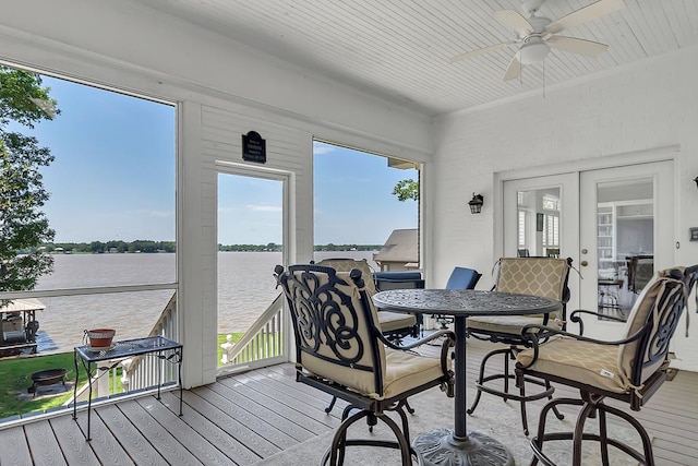 190 Scenic Rt, Cordele, GA 31015 - sunroom with ceiling fan, a water view, and outdoor dining area