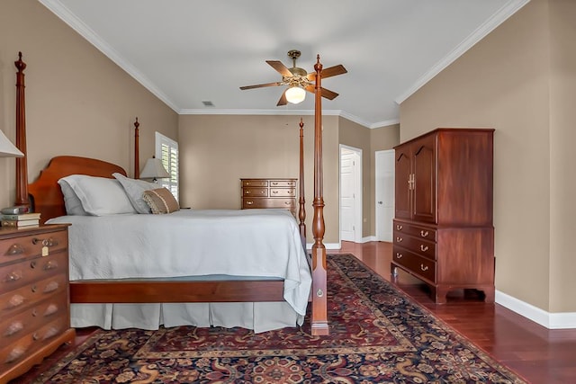 190 Scenic Rt, Cordele, GA 31015 - bedroom featuring dark wood-style floors, crown molding, baseboards, and a ceiling fan