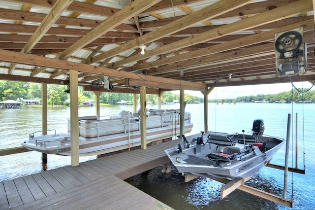 dock area with a water view