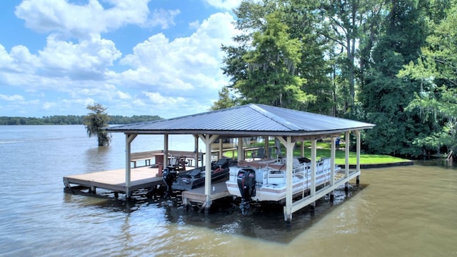 dock area with a water view