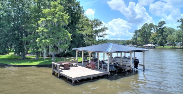 view of dock with a water view