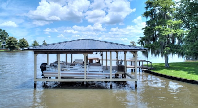 dock area with a water view