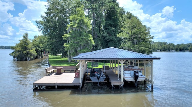 dock area featuring a water view