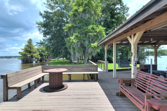 dock area with a water view