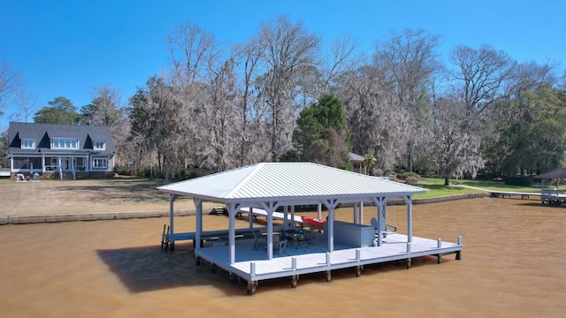 dock area featuring a water view