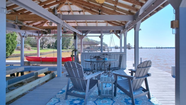 view of dock with a water view and boat lift