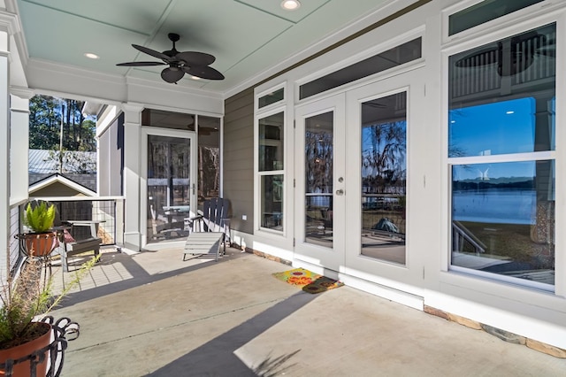 view of patio featuring a ceiling fan