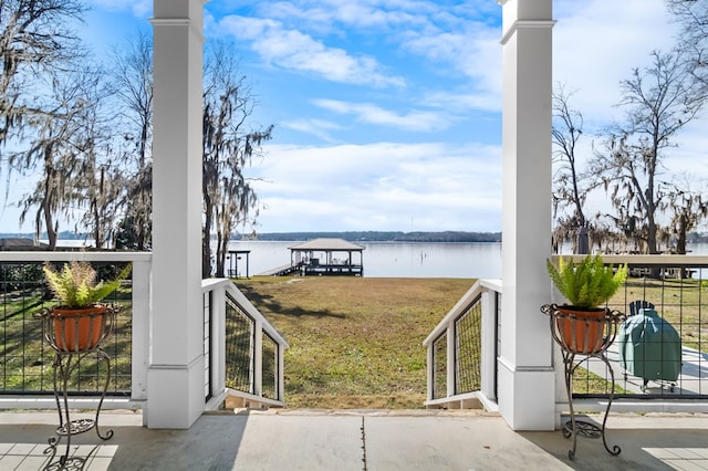 exterior space featuring a water view