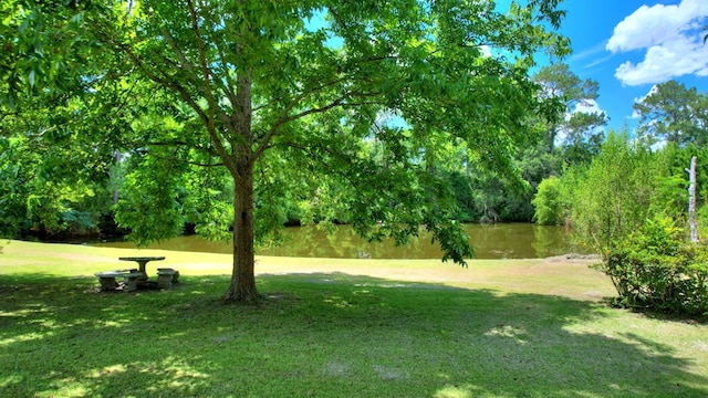 view of yard with a water view