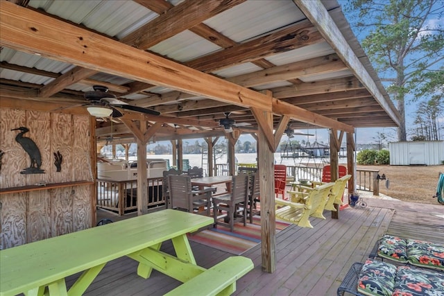 wooden deck with ceiling fan