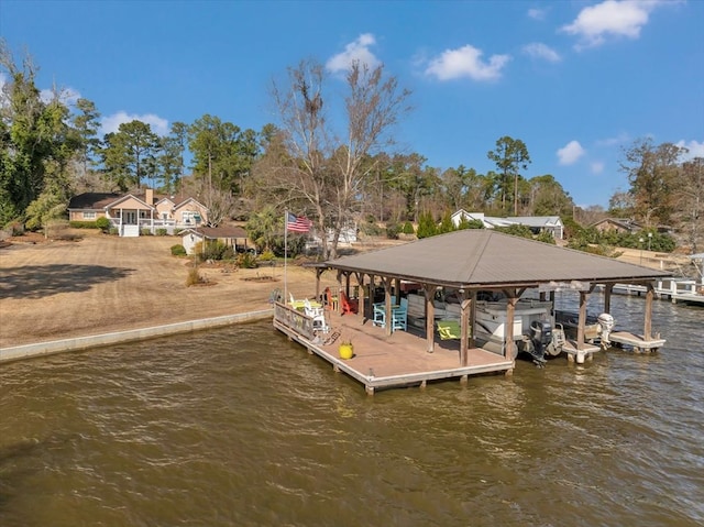 view of dock with a water view