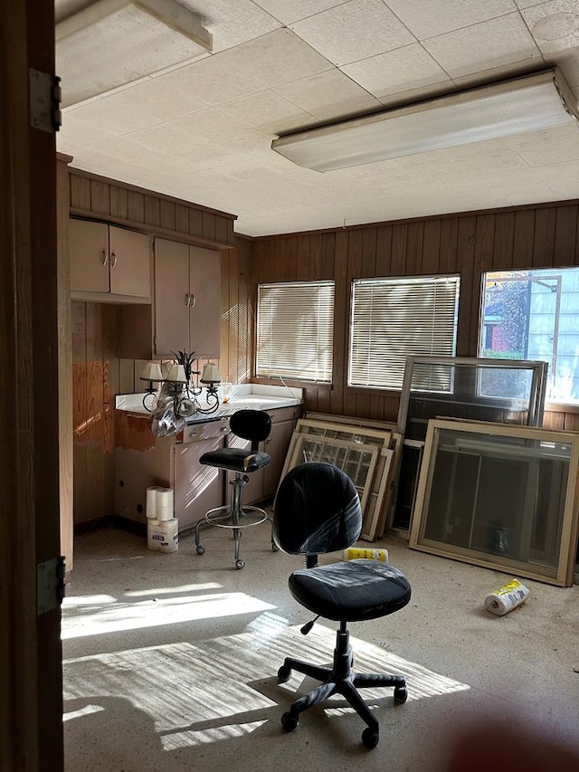 miscellaneous room featuring wooden walls