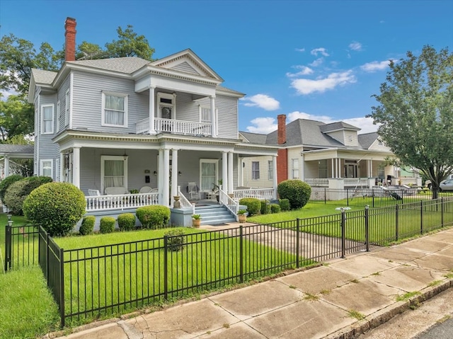 view of front facade with a front yard and a porch