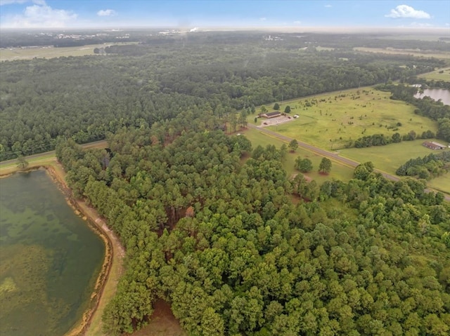 aerial view featuring a water view and a rural view