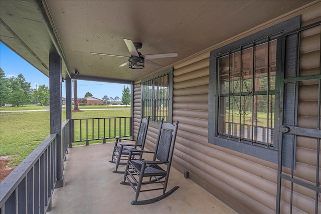 view of patio / terrace featuring covered porch and ceiling fan