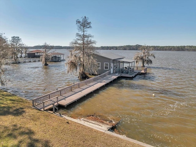 dock area with a water view