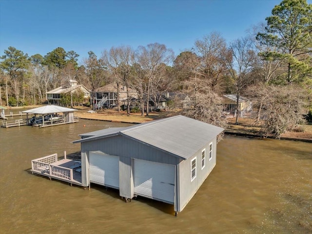 view of dock with a water view