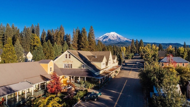 drone / aerial view with a mountain view